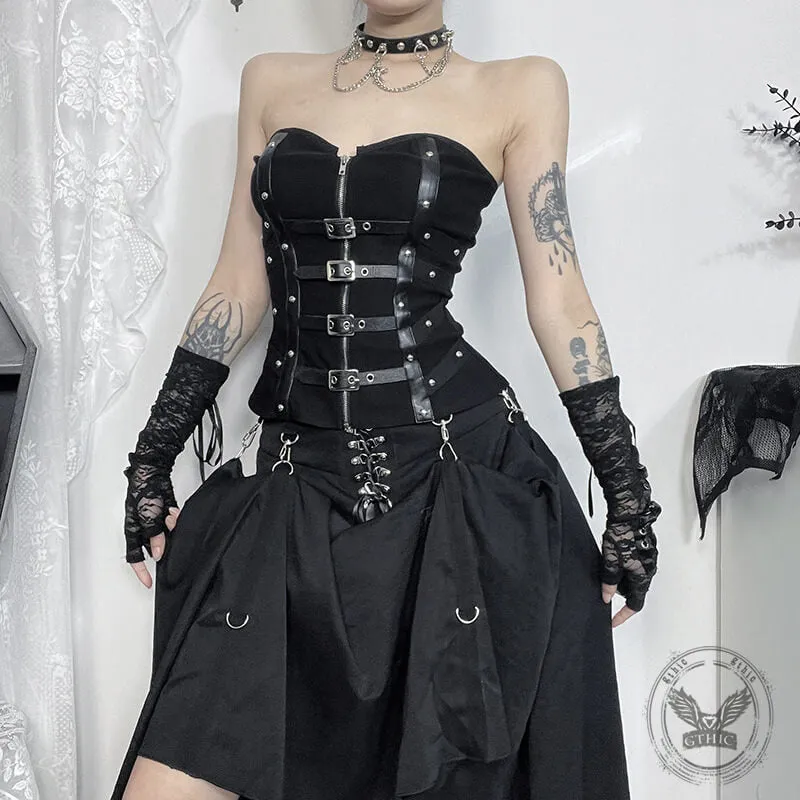 Sexy Slim Fit Fishbone Leather Buttoned Tube Top sold by GTHIC