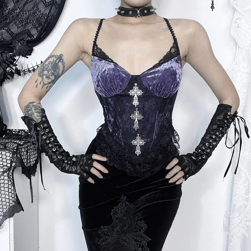 Gothic Elegant Cross Lace Slim Suspender Vest sold by GTHIC