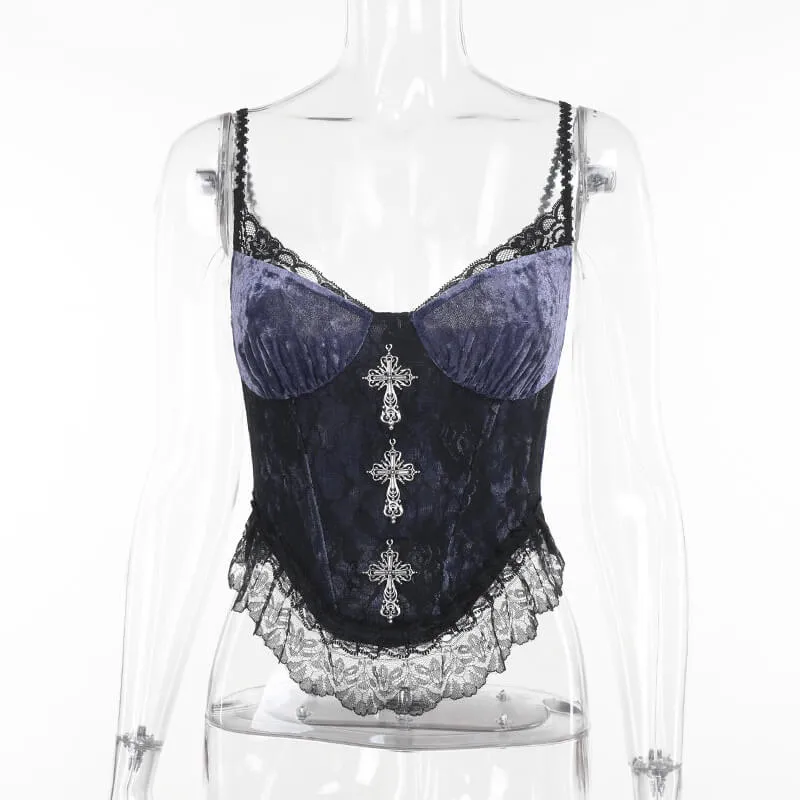 Gothic Elegant Cross Lace Slim Suspender Vest sold by GTHIC product image thumbnail 5