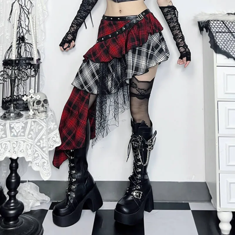 Punk Rivet Slim Fit Irregular Plaid Skirt sold by GTHIC