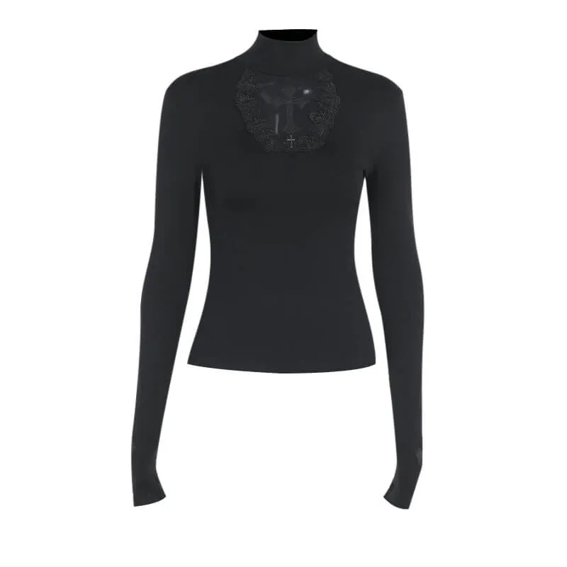 Gothic Mesh Hollow Cross Slim Long Sleeve Top sold by GTHIC product image thumbnail 4