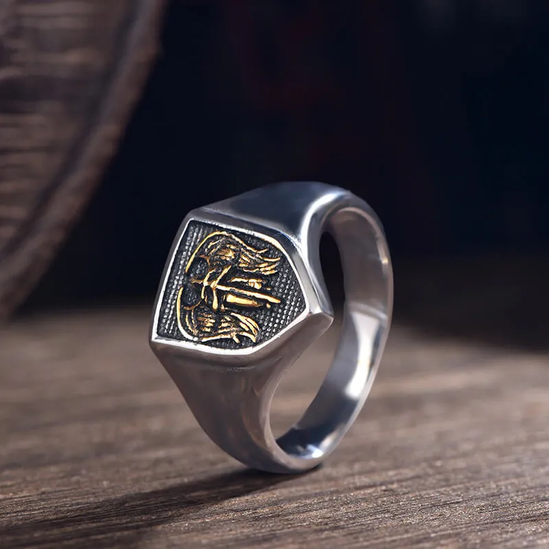 Simple Angel Wings Ares Shield Stainless Steel Ring sold by GTHIC