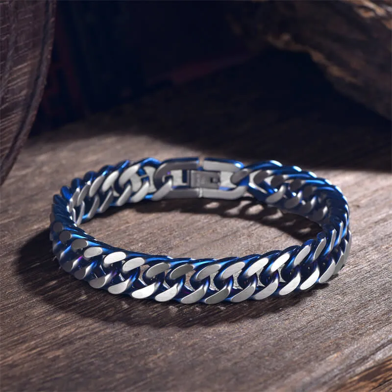 Punk Silver Blue Cuban Chain Stainless Steel Bracelet sold by GTHIC