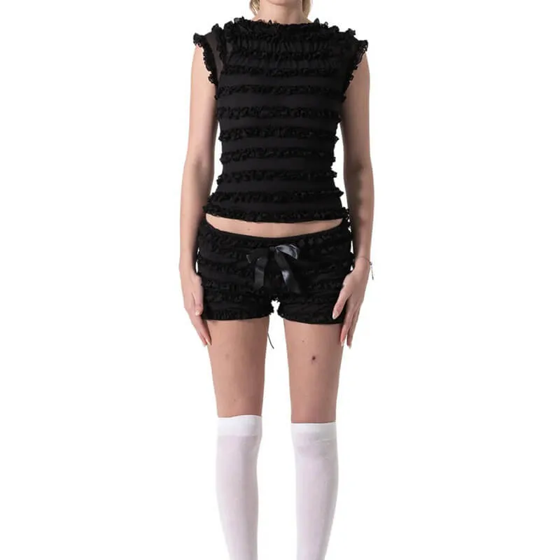 Sexy Lace Back Hollow Lace-Up Vest Bow Shorts Set sold by GTHIC product image thumbnail 3