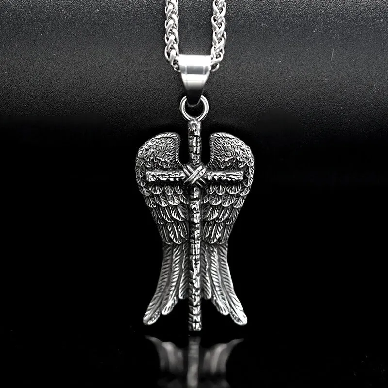 Vintage Angel Wing Cross Stainless Steel Pendant sold by GTHIC