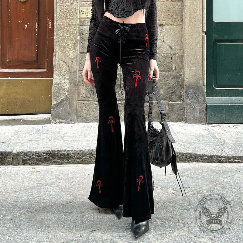Gothic Slim Cross Embroidered Flared Pants sold by GTHIC
