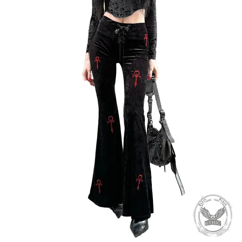 Gothic Slim Cross Embroidered Flared Pants sold by GTHIC product image thumbnail 4