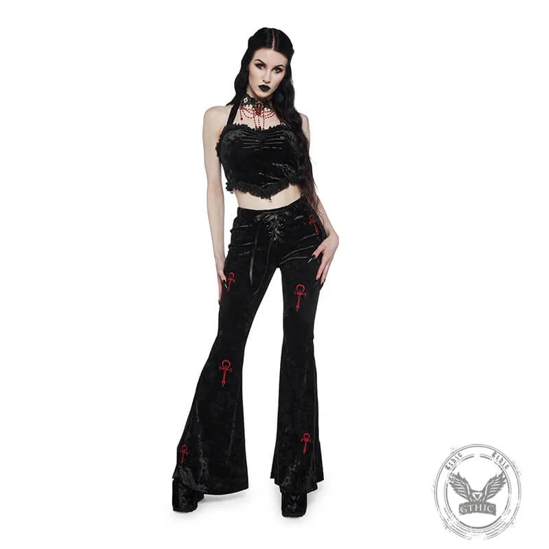 Gothic Slim Cross Embroidered Flared Pants sold by GTHIC product image thumbnail 3