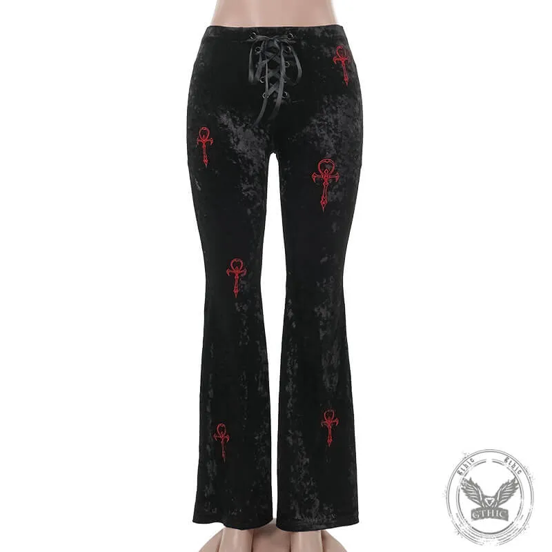 Gothic Slim Cross Embroidered Flared Pants sold by GTHIC product image thumbnail 2