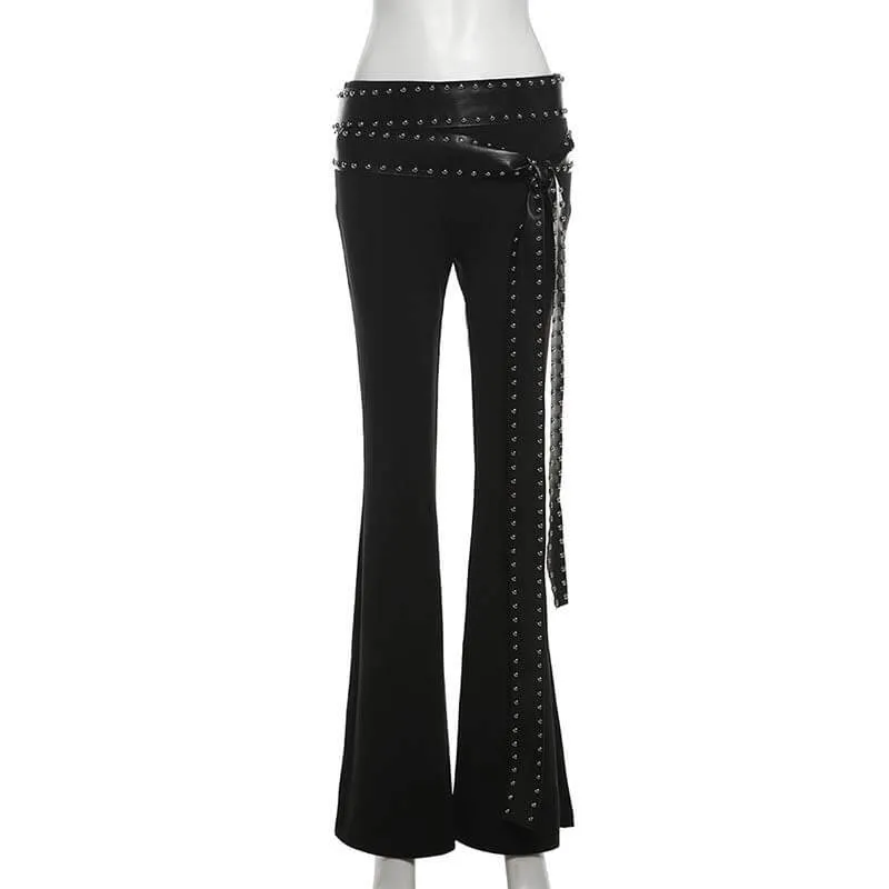 Punk Style Slim Fit Rivet Belt Flared Pants sold by GTHIC product image thumbnail 5
