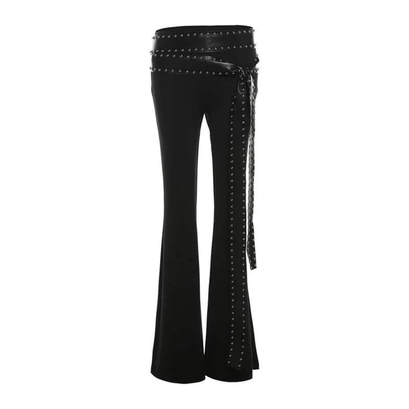 Punk Style Slim Fit Rivet Belt Flared Pants sold by GTHIC product image thumbnail 4