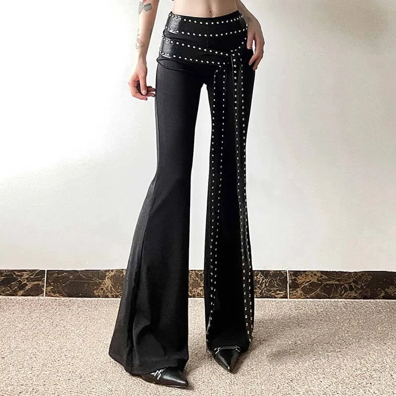 Punk Style Slim Fit Rivet Belt Flared Pants sold by GTHIC