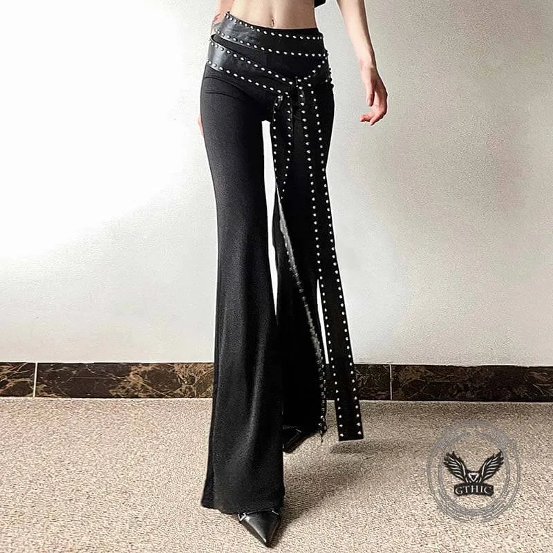 Punk Style Slim Fit Rivet Belt Flared Pants sold by GTHIC product image thumbnail 2