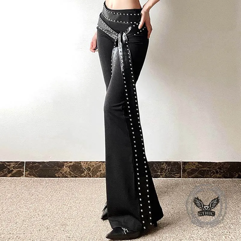 Punk Style Slim Fit Rivet Belt Flared Pants sold by GTHIC product image thumbnail 3