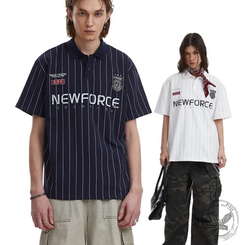 American Style Letter Print Striped Polo T-Shirt sold by GTHIC