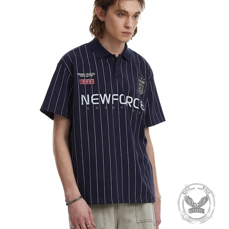 American Style Letter Print Striped Polo T-Shirt sold by GTHIC product image thumbnail 2