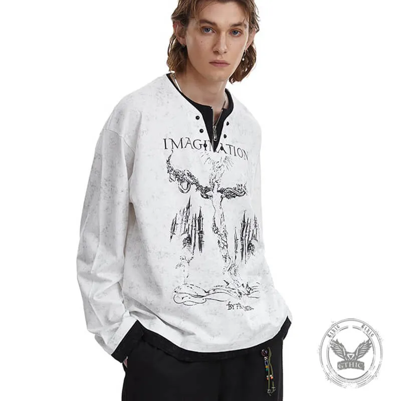 Retro Print Two Piece Long Sleeve Loose T-Shirt sold by GTHIC product image thumbnail 3