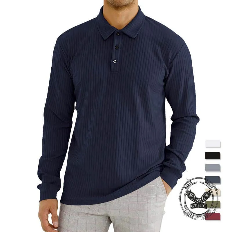 Fashion Vertical Striped Long Sleeve Lapel Polo Shirt sold by GTHIC product image thumbnail 2