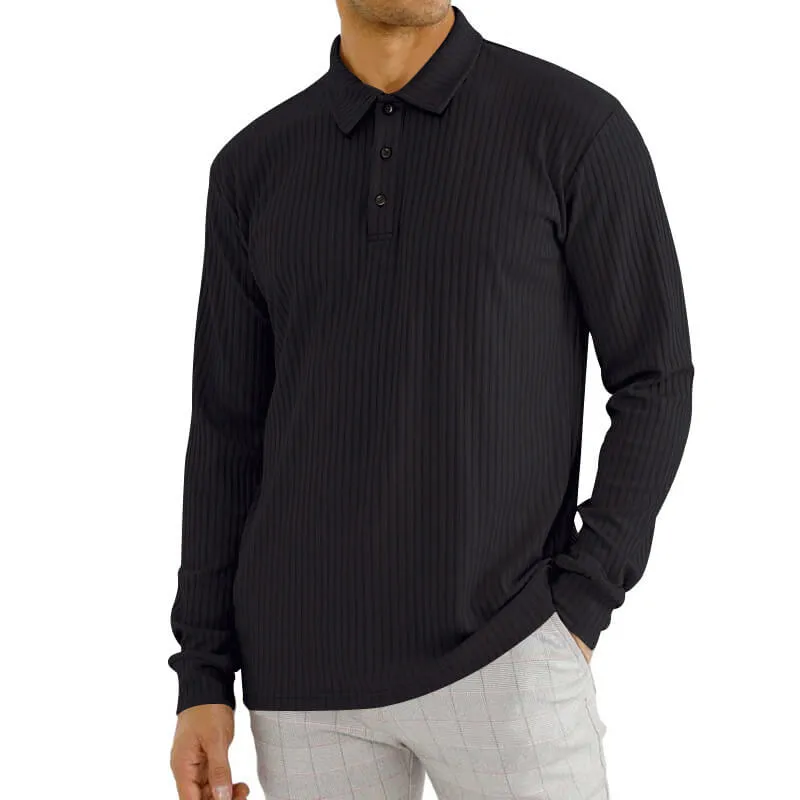 Fashion Vertical Striped Long Sleeve Lapel Polo Shirt sold by GTHIC product image thumbnail 5