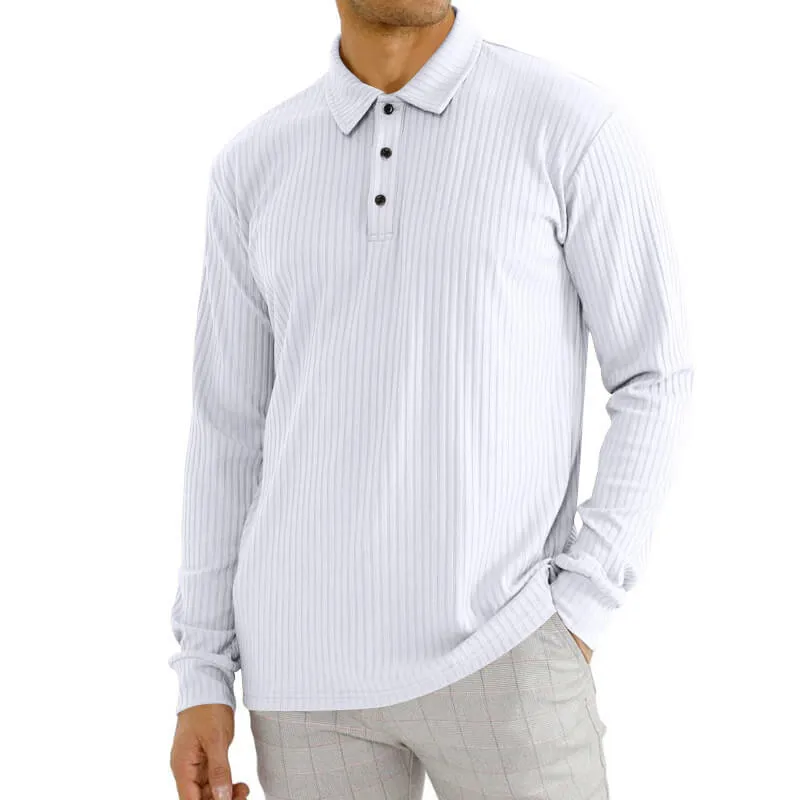 Fashion Vertical Striped Long Sleeve Lapel Polo Shirt sold by GTHIC product image thumbnail 3
