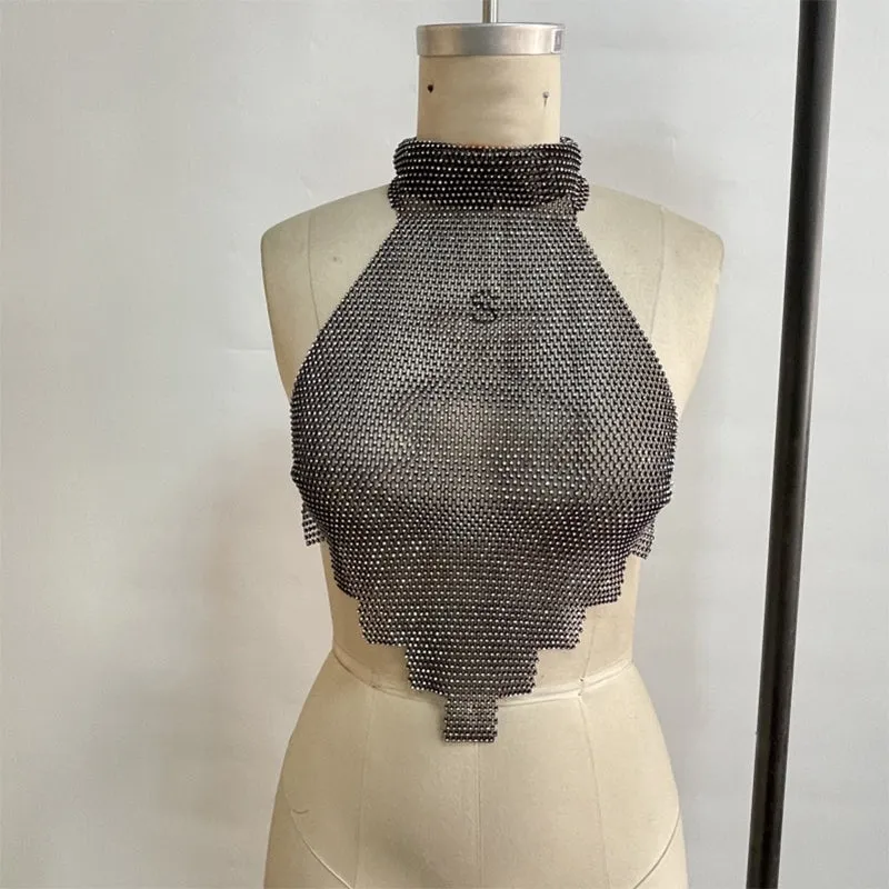 Sexy Rhinestone Fishnet Halter Backless Tank Top sold by GTHIC product image thumbnail 4
