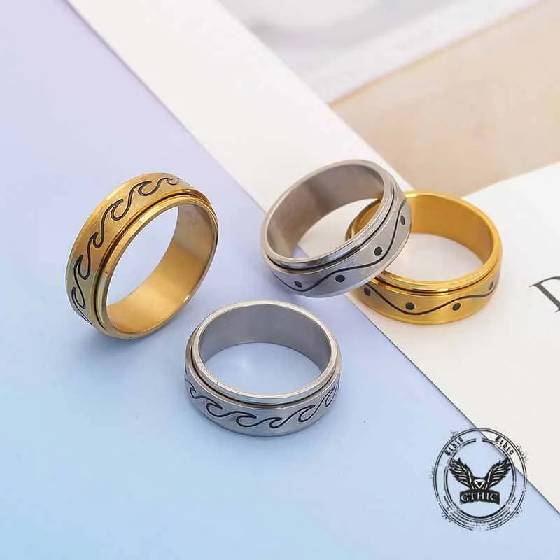 Simple Wave Pattern Stainless Steel Spinner Ring sold by GTHIC