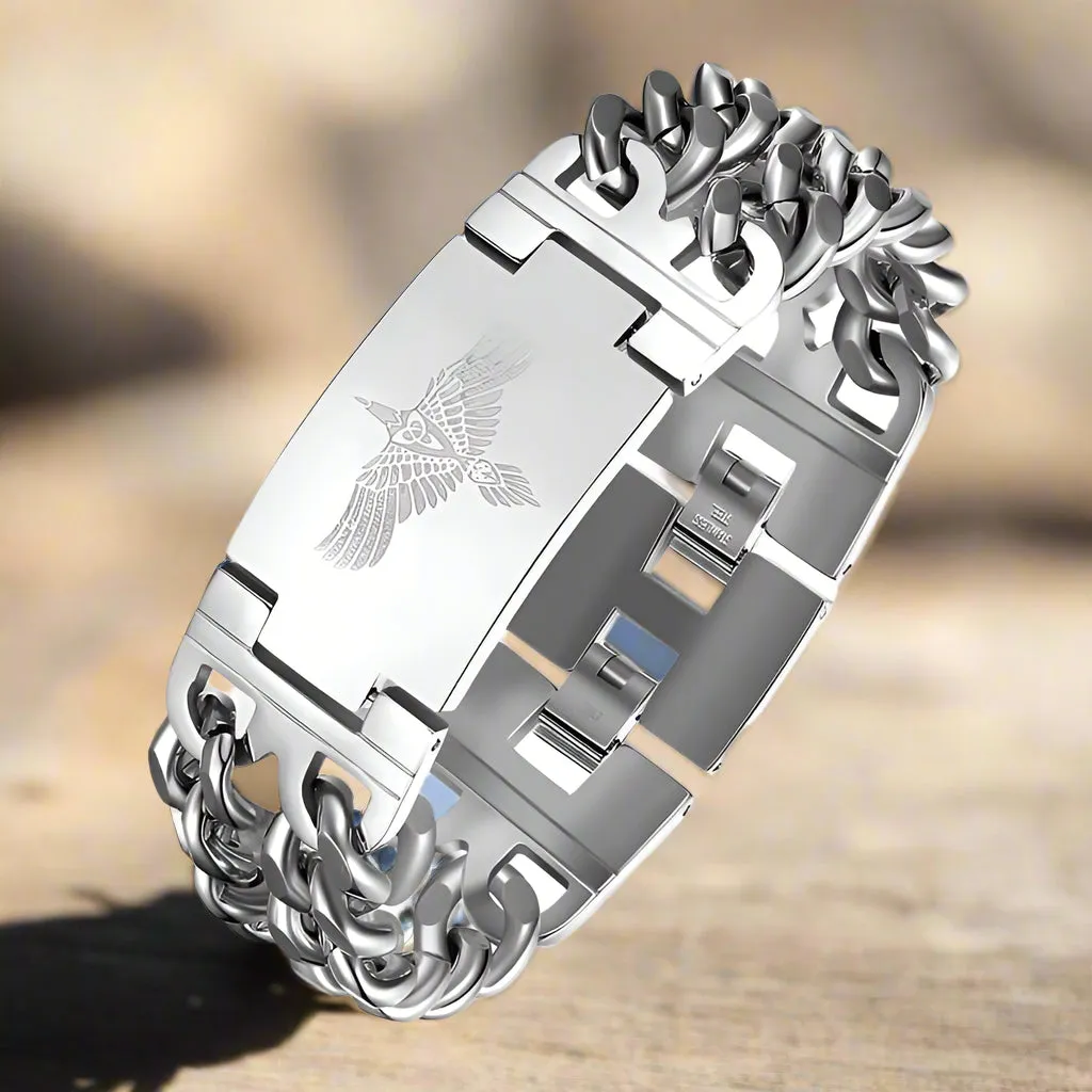 Viking Rune Bird Cuban Chain Stainless Steel Bracelet sold by GTHIC