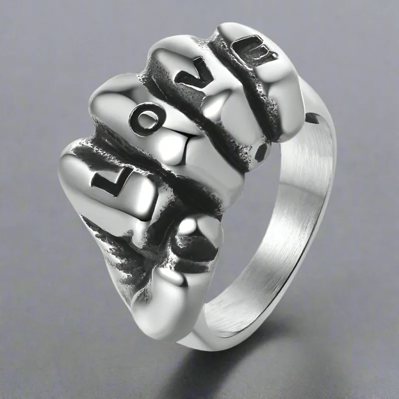 Punk Love Letter Domineering Fist Stainless Steel Ring sold by GTHIC