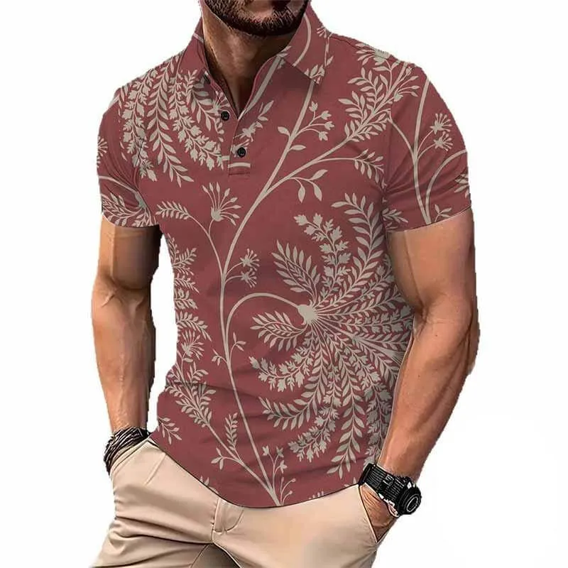 Fashion Flower Print Short Sleeve Lapel Polo Shirt sold by GTHIC