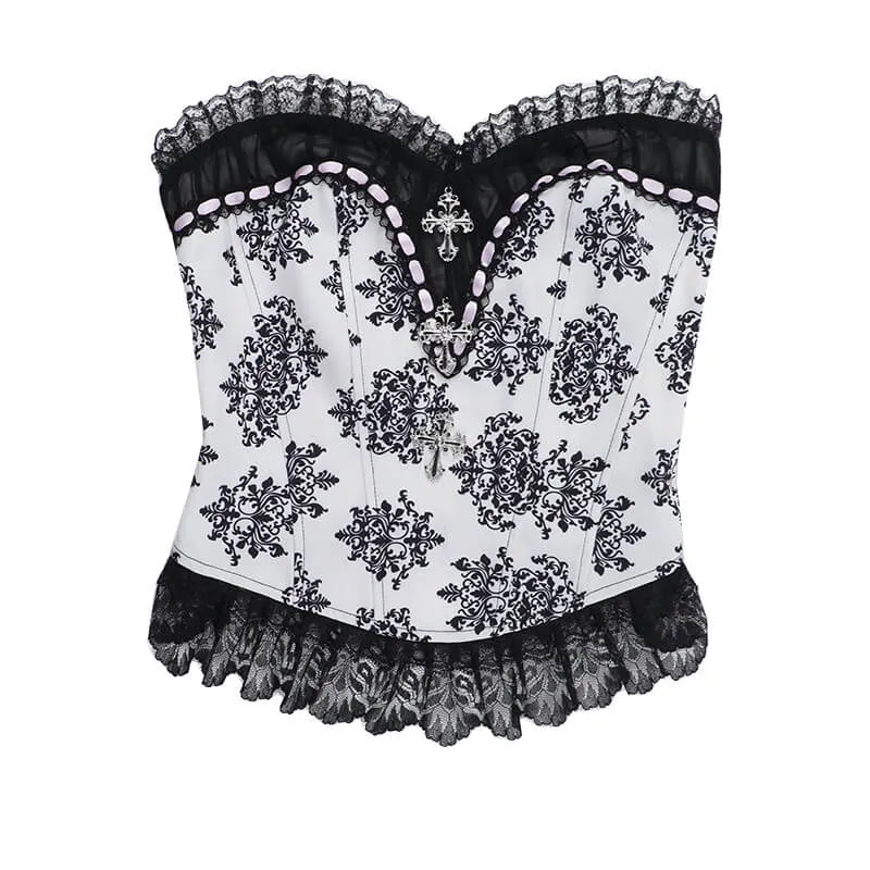 Gothic Style Cross Lace Retro Print Slim Fit Tube Top Vest sold by GTHIC product image thumbnail 3