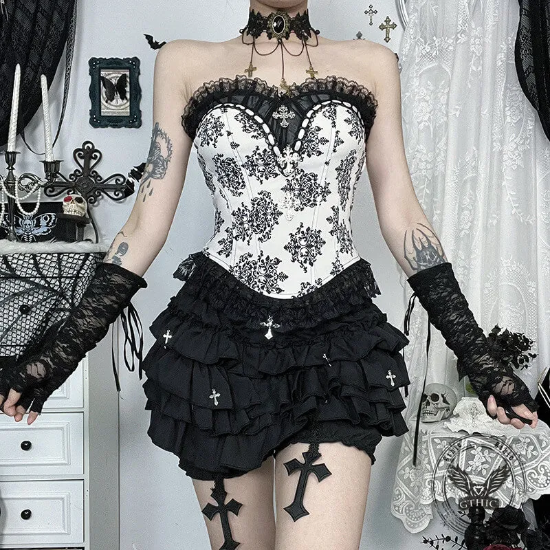 Gothic Style Cross Lace Retro Print Slim Fit Tube Top Vest sold by GTHIC