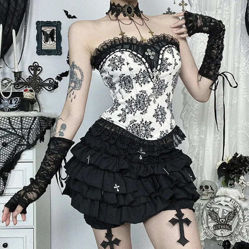 Gothic Style Cross Lace Retro Print Slim Fit Tube Top Vest sold by GTHIC product image thumbnail 2