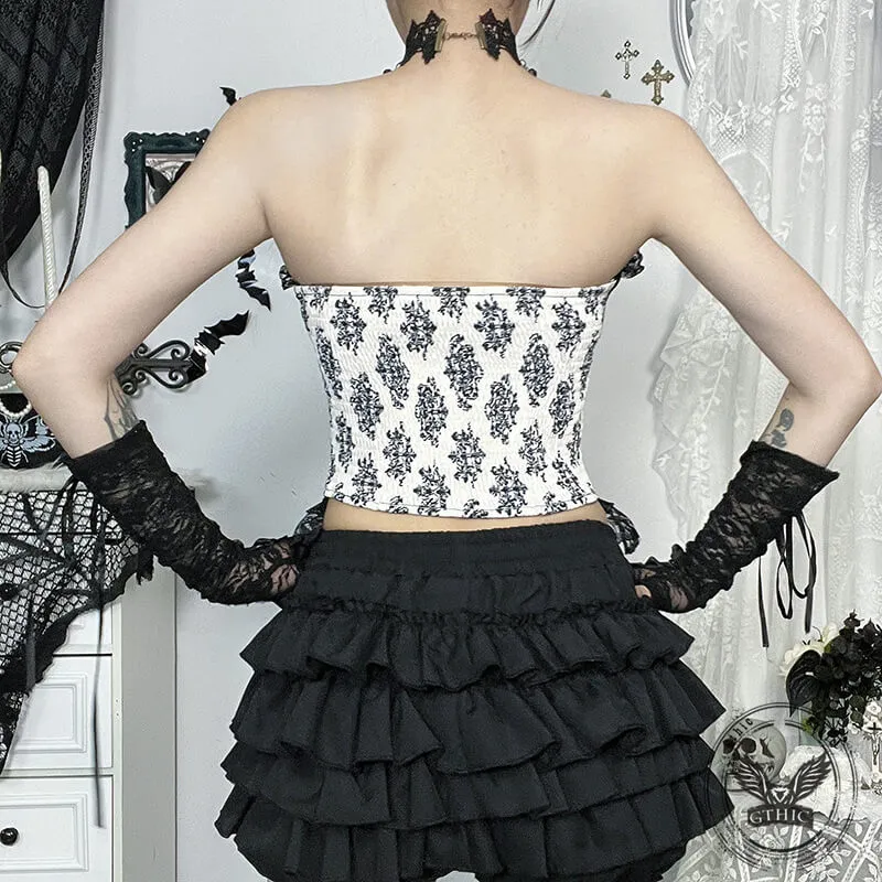 Gothic Style Cross Lace Retro Print Slim Fit Tube Top Vest sold by GTHIC product image thumbnail 5