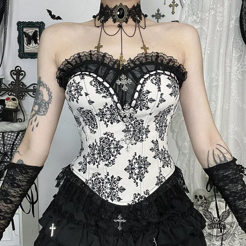 Gothic Style Cross Lace Retro Print Slim Fit Tube Top Vest sold by GTHIC product image thumbnail 4