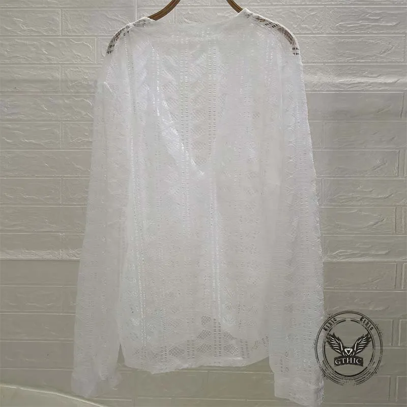 Solid Color V-Neck See-Through Lace Long Sleeve Top sold by GTHIC product image thumbnail 5