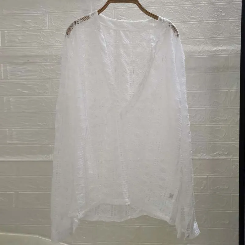 Solid Color V-Neck See-Through Lace Long Sleeve Top sold by GTHIC product image thumbnail 3