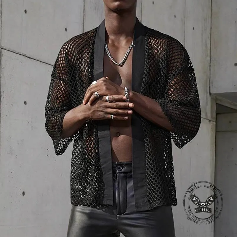 Fashion Mesh Hollow Long Sleeve Shawl Shirt sold by GTHIC