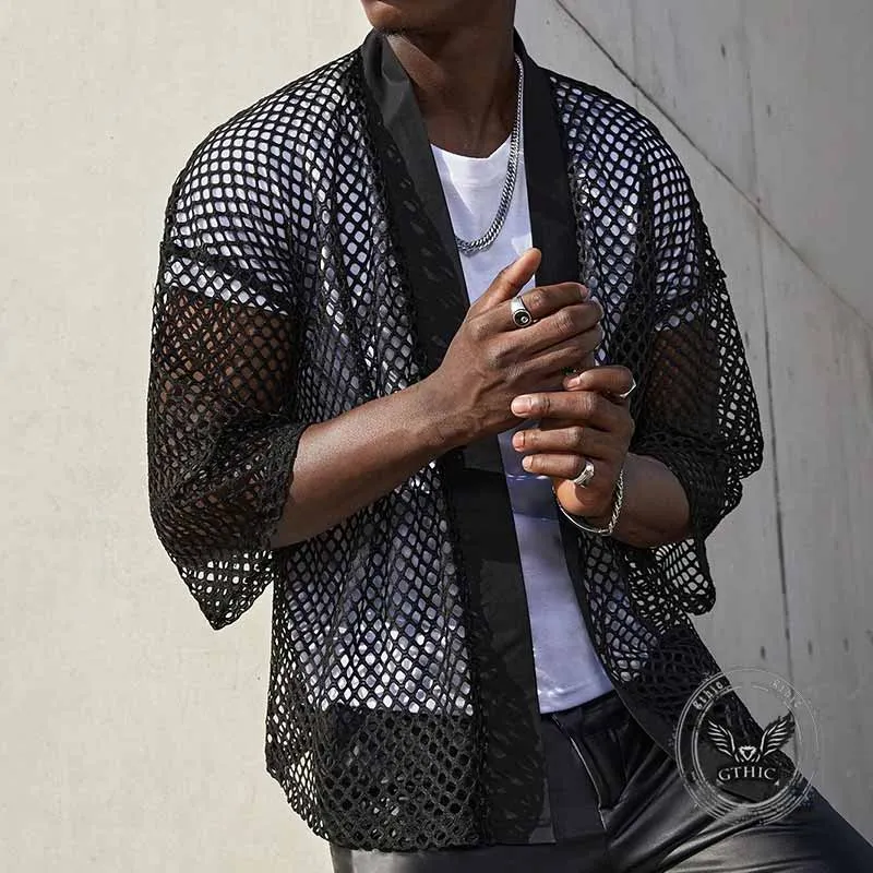 Fashion Mesh Hollow Long Sleeve Shawl Shirt sold by GTHIC product image thumbnail 3