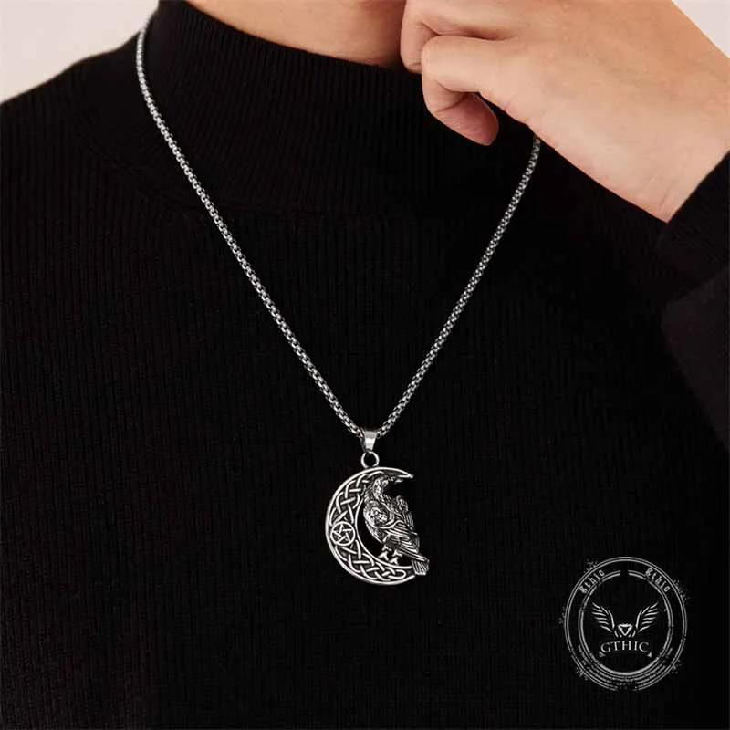 Celtic Knot Moon Raven Stainless Steel Viking Pendant sold by GTHIC product image thumbnail 2