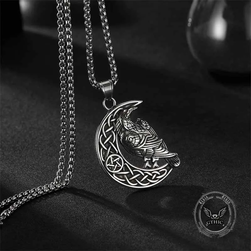 Celtic Knot Moon Raven Stainless Steel Viking Pendant sold by GTHIC product image thumbnail 3