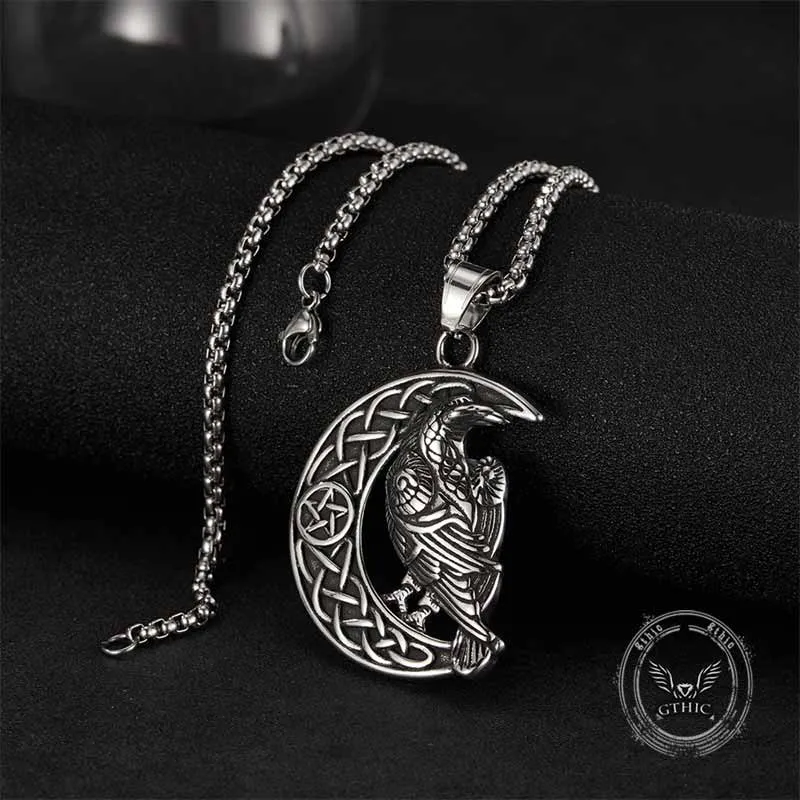 Celtic Knot Moon Raven Stainless Steel Viking Pendant sold by GTHIC product image thumbnail 5