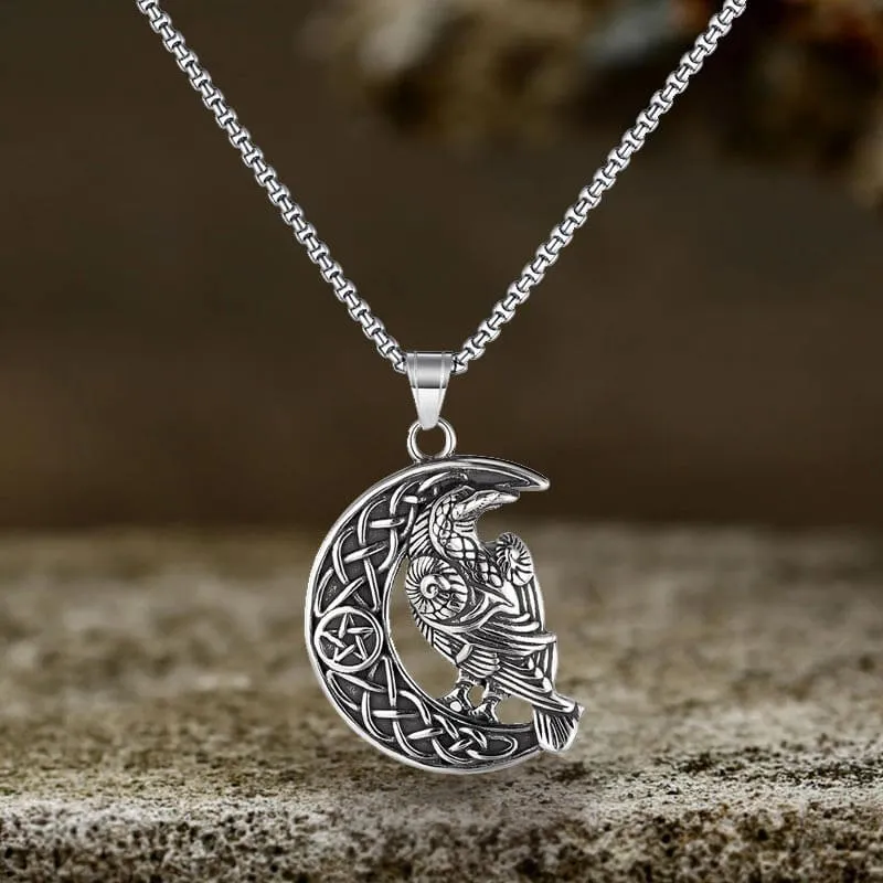 Celtic Knot Moon Raven Stainless Steel Viking Pendant sold by GTHIC