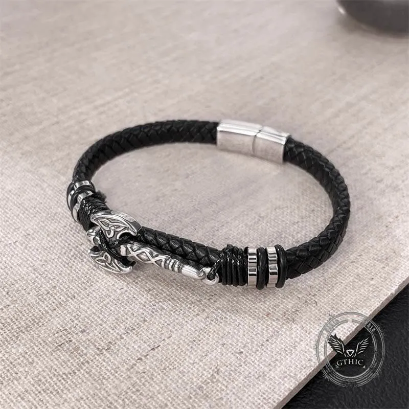 Celtic Knot Axe Stainless Steel Leather Bracelet sold by GTHIC product image thumbnail 4