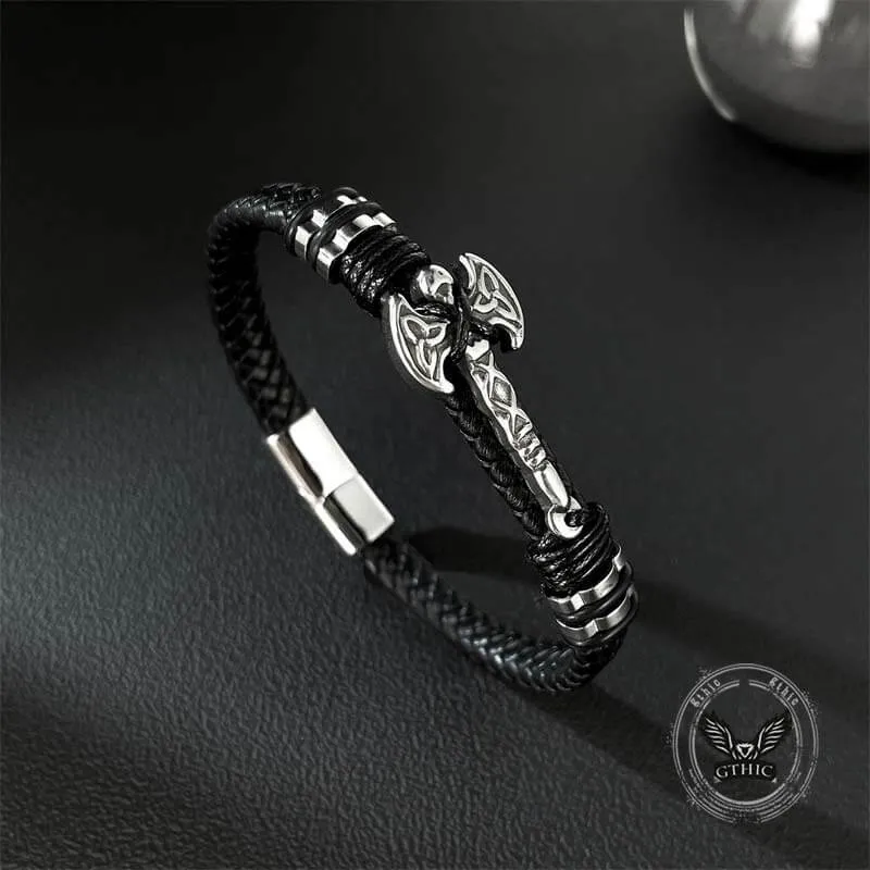 Celtic Knot Axe Stainless Steel Leather Bracelet sold by GTHIC