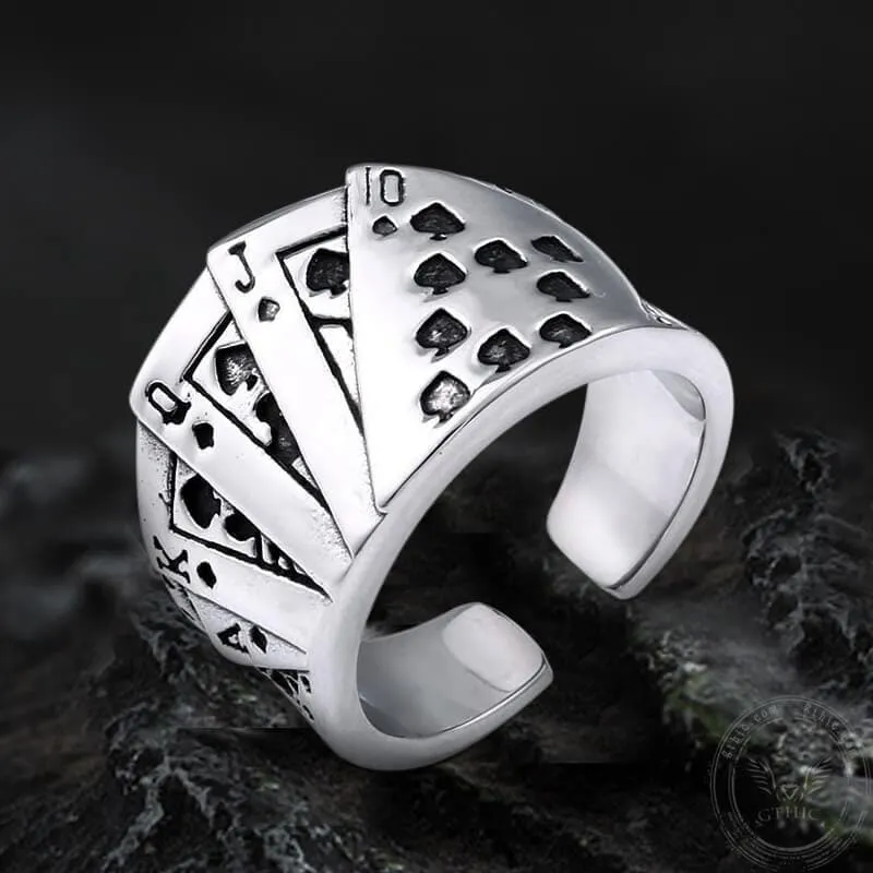 Straight Flush Poker Cards Stainless Steel Ring sold by GTHIC