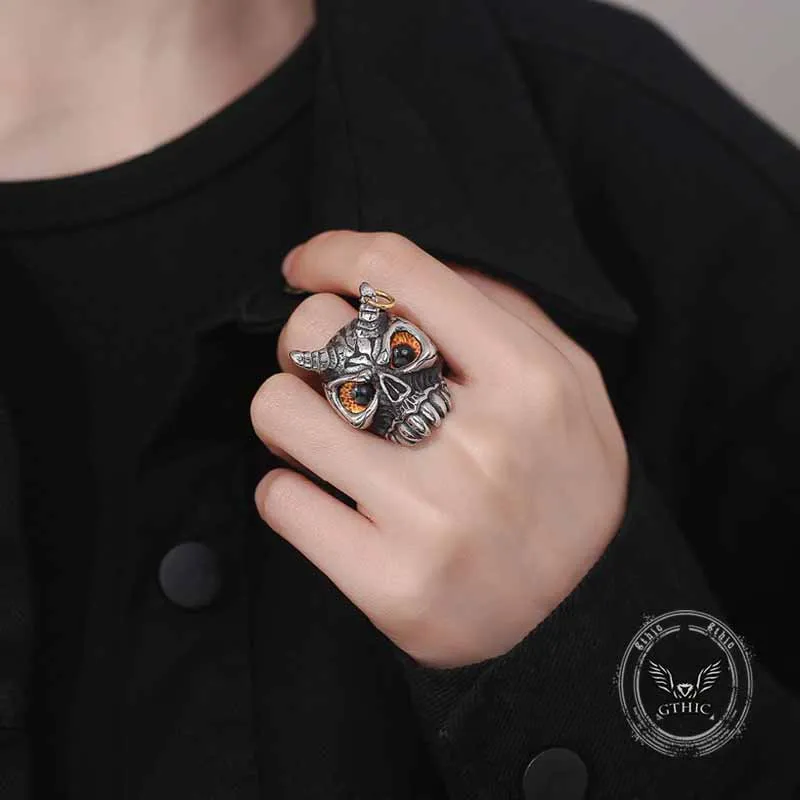 Gothic Horn Skull Devil Eye Stainless Steel Ring sold by GTHIC product image thumbnail 2