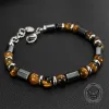 Simple Tiger Eye Stone Beaded Stainless Steel Bracelet sold by GTHIC