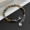 Simple Tiger Eye Stone Beaded Stainless Steel Bracelet sold by GTHIC