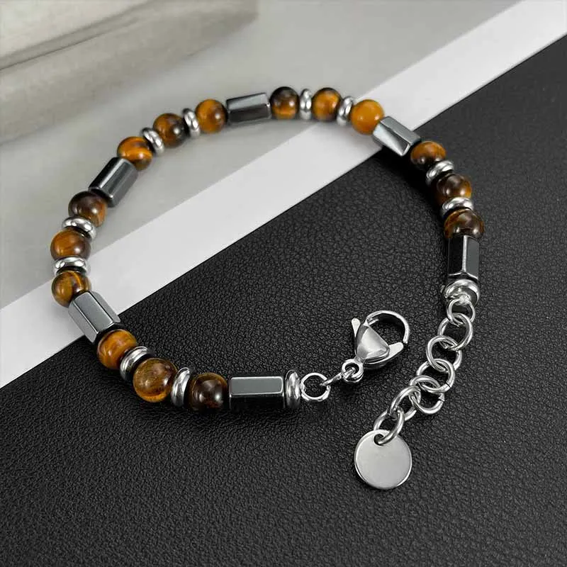 Simple Tiger Eye Stone Beaded Stainless Steel Bracelet sold by GTHIC