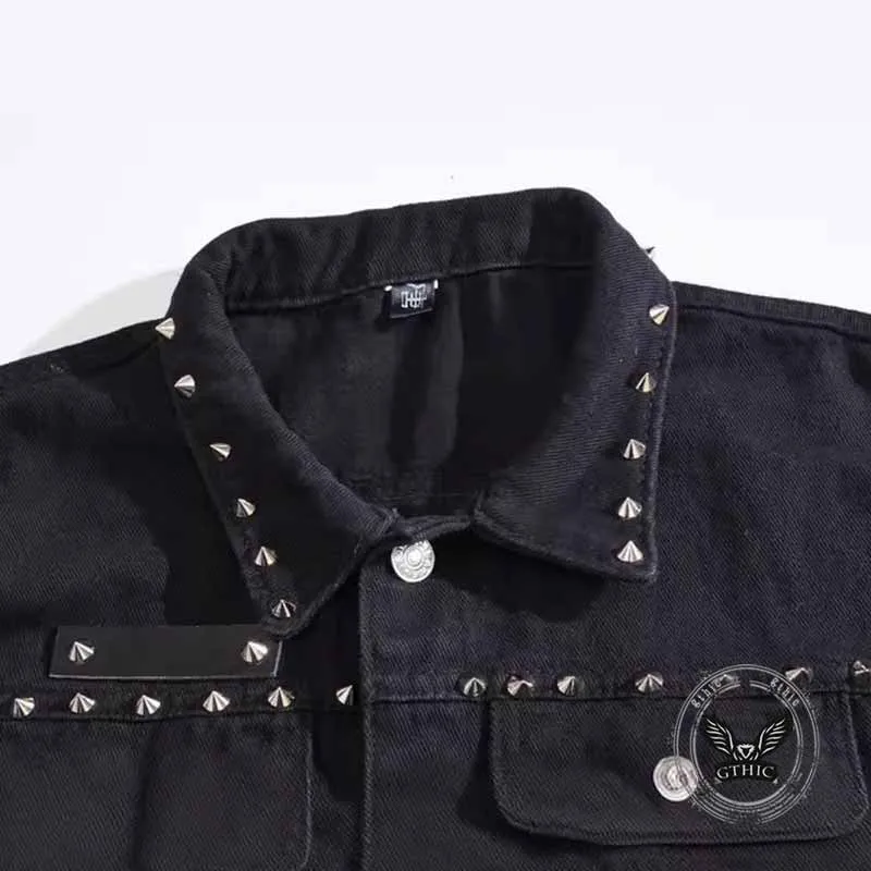 Punk Studded Lapel Slim Fit Sleeveless Denim Vest sold by GTHIC product image thumbnail 4